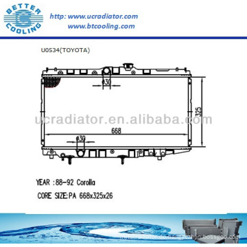 Autokühler für TOYOTA COROLLA 88-92 1.6L L4 MT OEM:1641001030 892370510 1640015380 1640015431